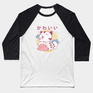 Kawaii Aesthetics Japanese Strawberry Milk Shake かわいい Cat - Purple - Strawberry Milk Baseball T-Shirt